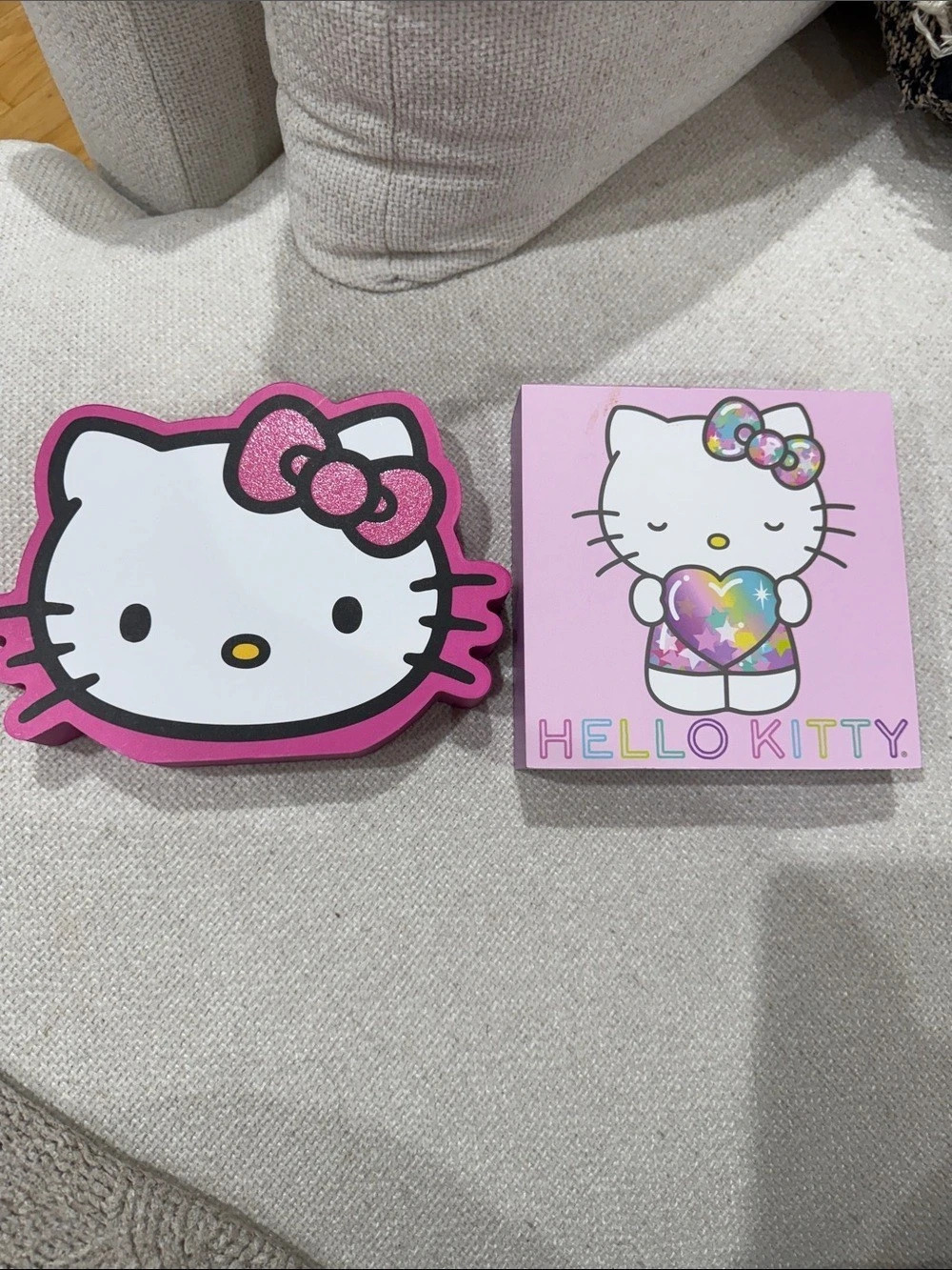 Lot of 2 Sanrio Hello Kitty Shaped Wooden Wall Decor Pink & White